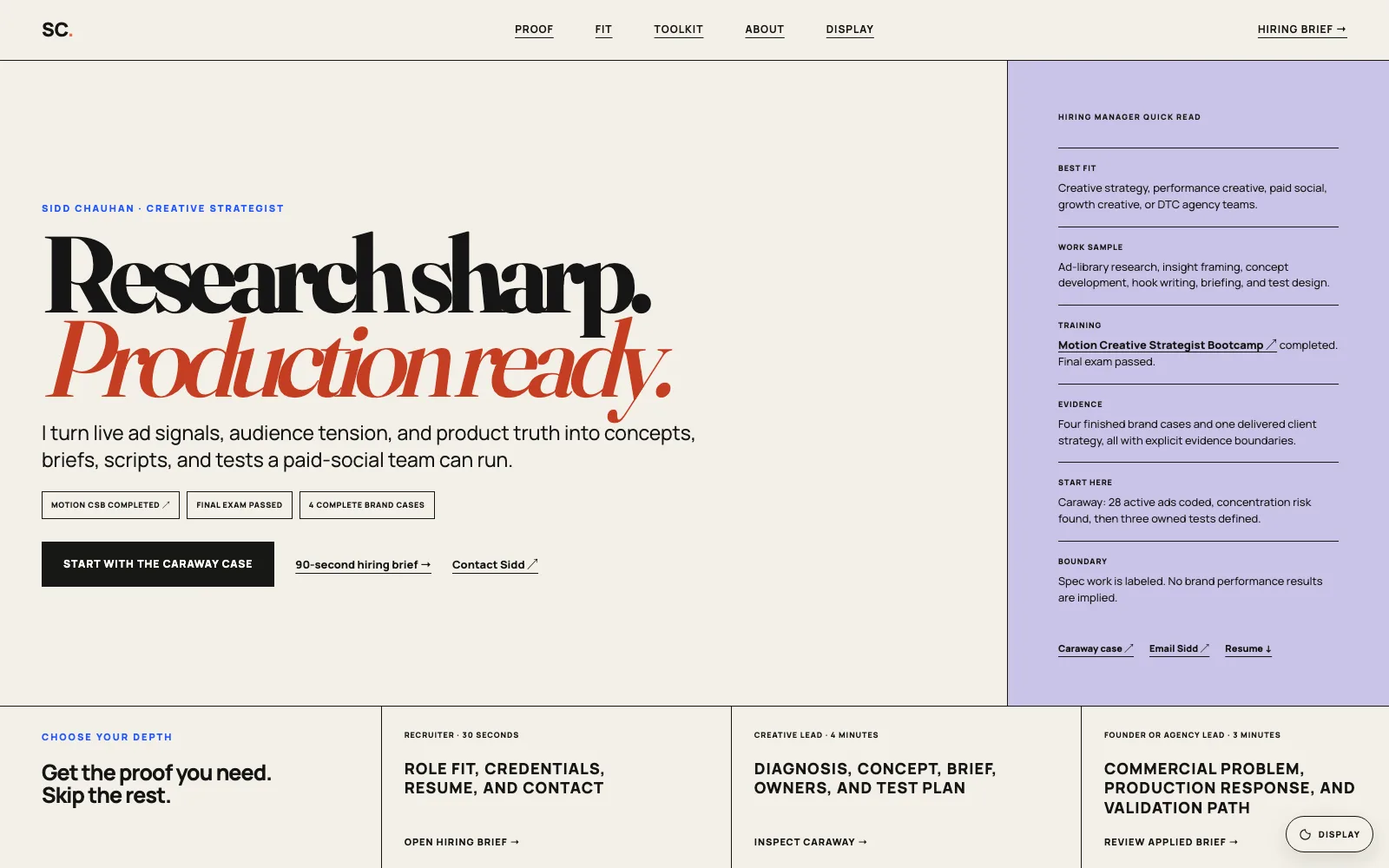 Creative Strategy Portfolio interface